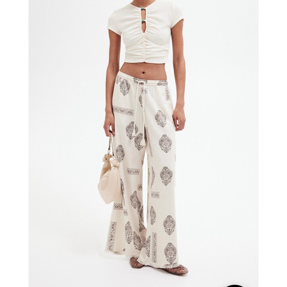 Hm Divided Women’s LINEN-BLEND DRAWSTRING TROUSERS Small Boho Indie Beach Resort